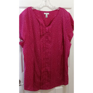 Croft &Barrow Womens Short Sleeve Pullover Blouse Pink Polka Dots Sz Plus 2X NWT